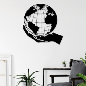Weltkugel Hand Laser cut svg dxf Dateien Wandaufkleber Gravur Aufkleber Silhouette Vorlage CNC-Schneidefräser digitaler Vektor-Sofortdownload