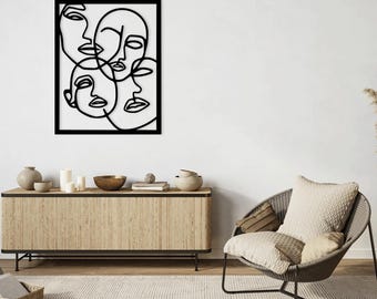 Faces Line art svg dxf glowforge laser cut files wall sticker silhouette template cnc cutting router digital vector instant download