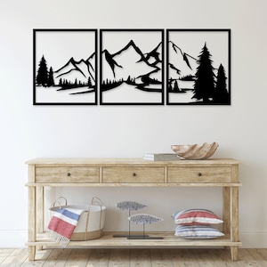 Montaña árbol bosque naturaleza corte láser svg dxf archivos pared grabado silueta plantilla cnc corte enrutador digital vector descarga instantánea