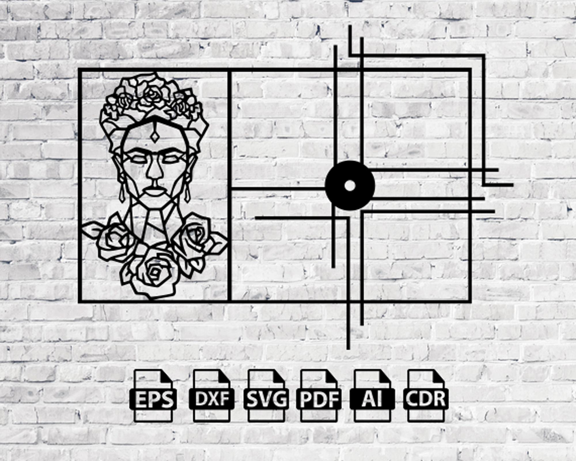 Frida Kahlo Clock Watch Laser Cut SVG DXF Files, Wall Art, Engraving ...