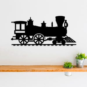 Locomotora de vapor, trenes antiguos, ferrocarril, corte láser, archivos svg, dxf, calcomanía de pared, silueta, plantilla, corte cnc, vector digital, descarga instantánea