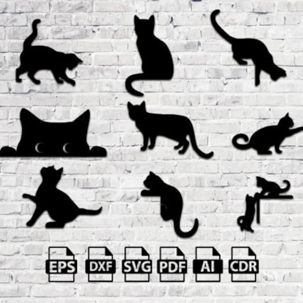 Cat Door svg Trim Corners dxf decoration laser cut files wall sticker decal silhouette template cnc cutting digital vector instant download