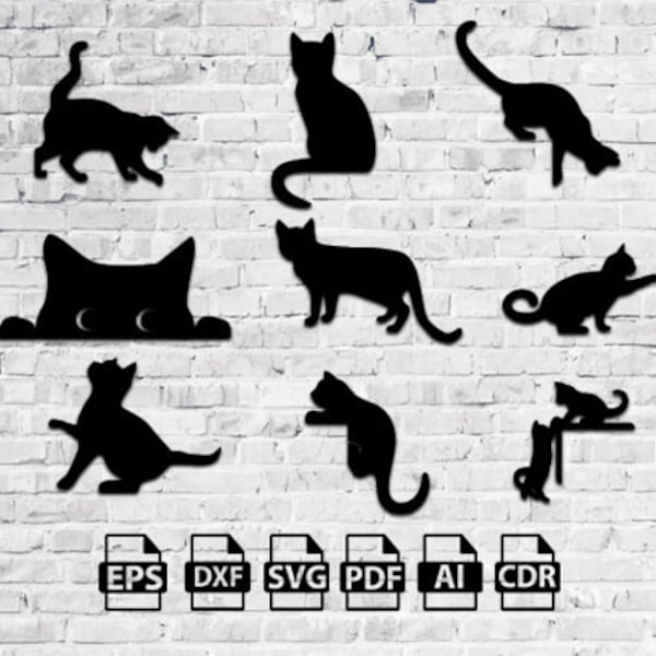 Katze Tür svg Trim Ecken dxf Dekoration Laser cut Dateien Wandaufkleber Aufkleber Silhouette Vorlage cnc schneiden digitale Vektor sofortiger download