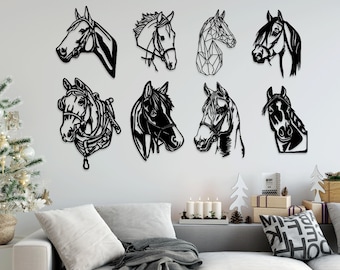 Horse head horses laser cut svg dxf pdf files wall sticker engraving decal silhouette template cnc cutting digital vector instant download