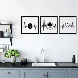 Kaffeebohne Herz Herzschlag Laser cut svg dxf Dateien Wandaufkleber Silhouette Vorlage CNC-Schneidefräser digitaler Vektor-Sofortdownload