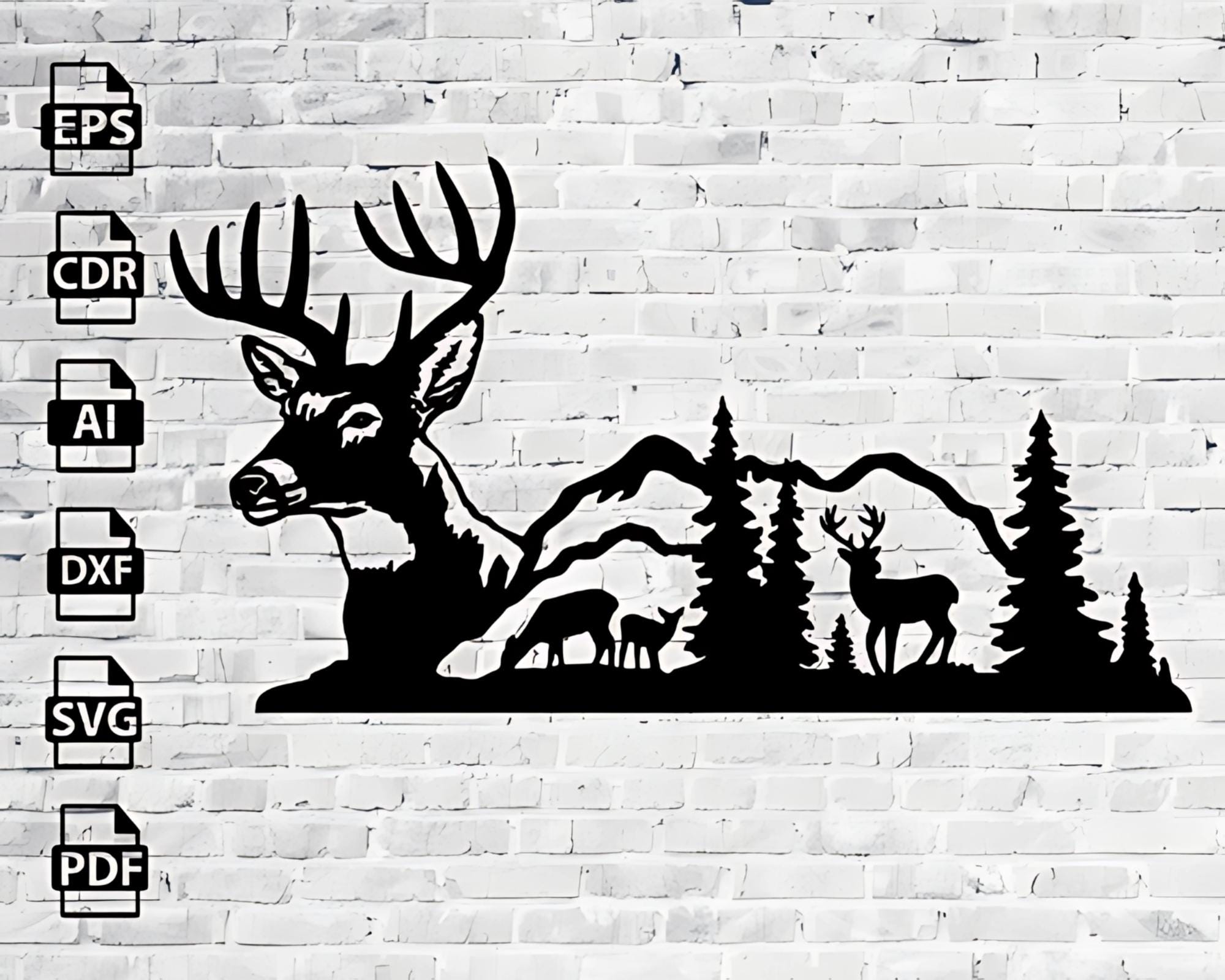 Deer, Mountain, Nature Laser Cut Svg Dxf Files Wall Sticker Decal ...
