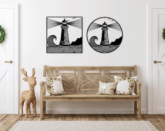 Lighthouse Wave Mountain Sea Ocean laser cut svg dxf files wall engraving silhouette template cnc cutting digital vector instant download