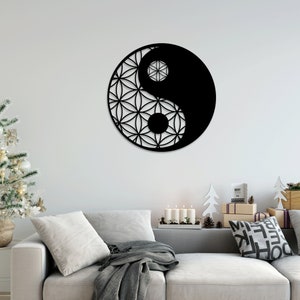 Yin Yang Mandala Lotus taglio laser file DXF in formato SVG adesivo da parete incisione decalcomania sagoma modello router di taglio CNC download immediato digitale