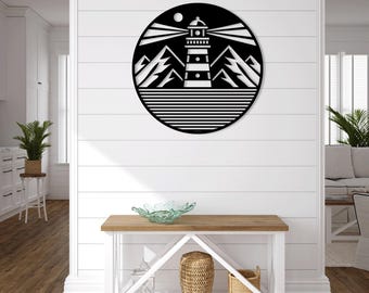 Lighthouse Wave Mountain Sea Ocean laser cut svg dxf files wall engraving silhouette template cnc cutting digital vector instant download