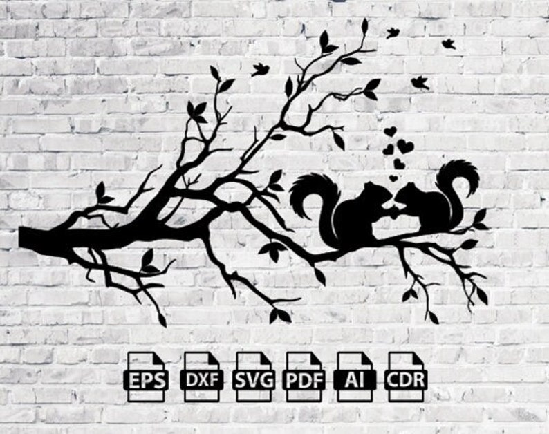 Squirrel Branch Tree Laser Cut Svg Dxf Files Wall Sticker Engraving ...