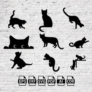 Chat porte svg garniture coins dxf décoration fichiers découpés au laser sticker mural sticker silhouette modèle CNC découpe vecteur numérique téléchargement immédiat