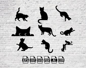 Cat Door svg Trim Corners dxf decoration laser cut files wall sticker decal silhouette template cnc cutting digital vector instant download