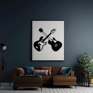 Electric Music Guitar laser cut svg dxf files wall sticker engraving decal silhouette template cnc cutting router digital instant download