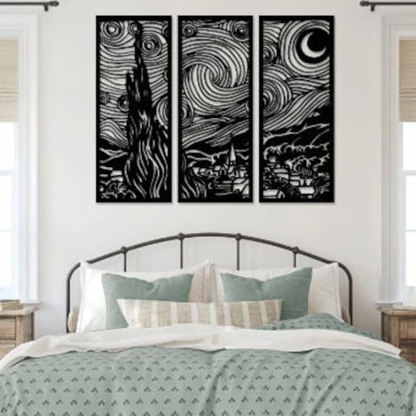 Starry Night Vincent Van Gogh laser cut svg dxf files wall sticker engraving silhouette template cnc cutting digital vector instant download