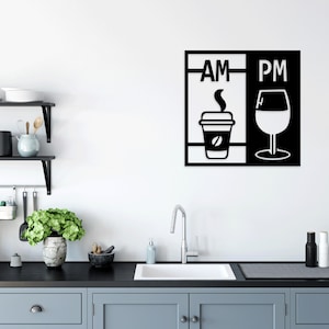 Archivos svg dxf de corte láser de café y vino, calcomanía de pared, plantilla de silueta de calcomanía de grabado, enrutador de corte CNC, descarga instantánea de vector digital