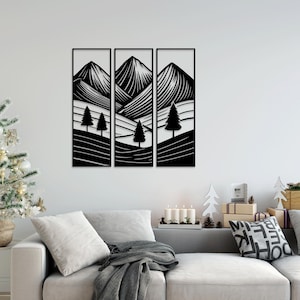 Berg Kiefer Baum Laser geschnitten svg dxf Dateien Wandaufkleber Gravur Silhouette Vorlage CNC-Schneidefräser digitaler Vektor-Sofortdownload