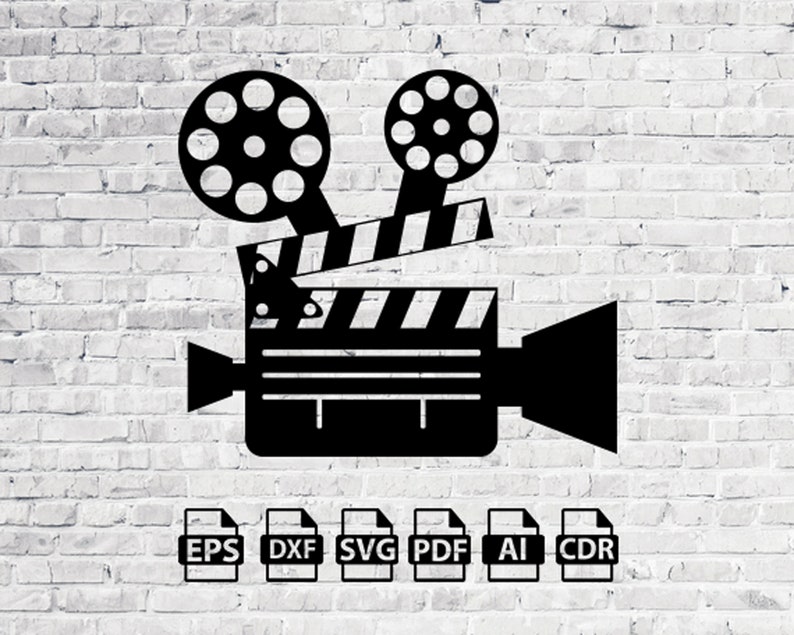 Movie Camera Clacket Laser Cut Svg Dxf Files Wall Sticker Engraving ...