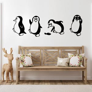Pinguïns, schattige dieren lasergesneden svg dxf-bestanden muursticker gravure sticker silhouet sjabloon cnc-snijden digitale vector instant download