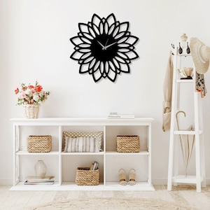 Lotusbloem klok horloge lasergesneden SVG DXF-bestanden muur kunst gravure sjabloon, CNC snijden, router, digitaal vectorontwerp - direct downloaden
