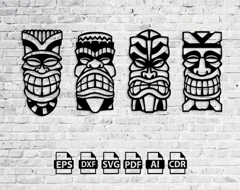 Tiki Mask Tribal Hawaiian Traditional Laser Cut Svg Dxf Files Wall ...
