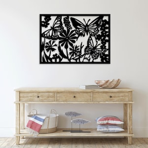Butterfly floral panel laser cut svg dxf files wall sticker engraving decal silhouette template cnc cutting digital vector instant download