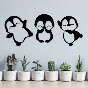 Pinguine, süße Tiere, lasergeschnittene SVG-Dxf-Dateien, Wandaufkleber, Gravur, Aufkleber, Silhouette, Vorlage, CNC-Schneiden, digitaler Vektor, sofortiger Download