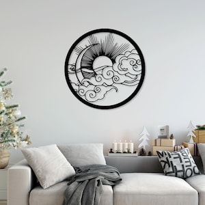 Sonne Mond Wolken Himmel Laser cut svg dxf glowforge Dateien Wandaufkleber Gravur Silhouette Vorlage CNC Fräser digital sofort download