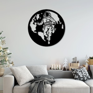 Archivos svg dxf cortados con láser de astronauta espacial, calcomanía de pared, plantilla de silueta de grabado, corte cnc, vector digital, descarga instantánea