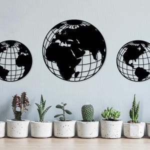 Mapa del mundo cortado con láser archivos svg dxf calcomanía de pared grabado calcomanía silueta plantilla cnc corte enrutador vector digital descarga instantánea