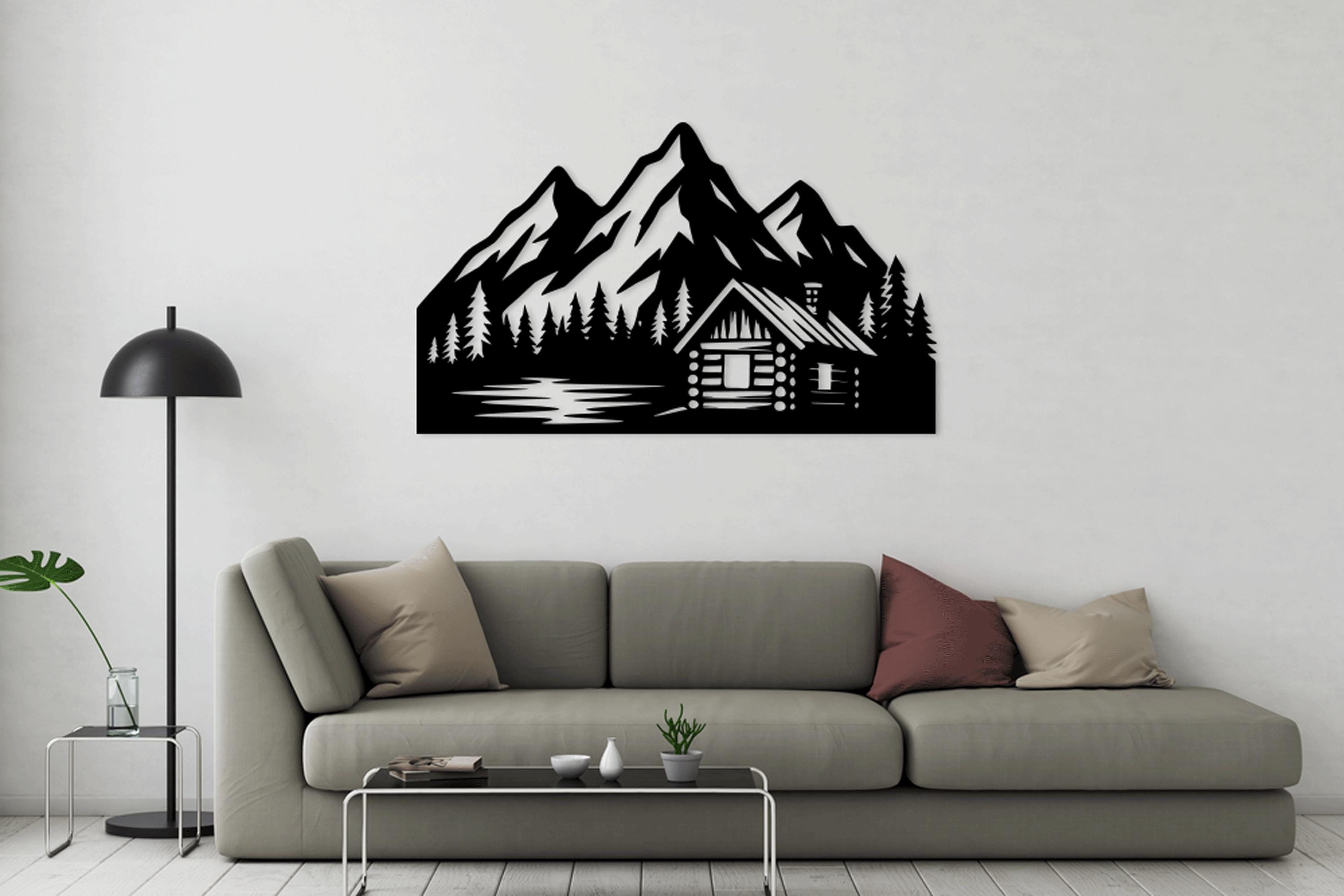 Mountain Cabin Forest House Laser Cut Svg Dxf File Wall Sticker Decal ...