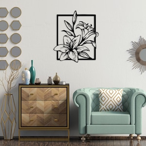 Lilie Blumen Floral Laser cut svg dxf Dateien Wandaufkleber Gravur Aufkleber Silhouette Vorlage CNC-Schneidefräser digitaler Sofort-Download