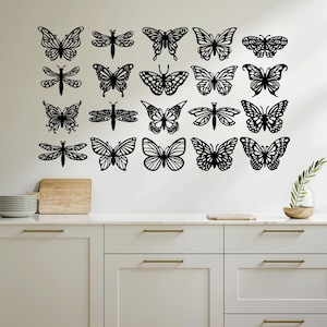 Butterfly Dragonfly floral laser cut svg dxf files wall sticker engraving silhouette template cnc cutting digital vector instant download