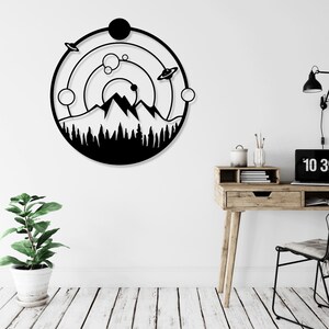 Sistema solar planetario espacio corte láser svg dxf eps glowforge archivos calcomanía de pared silueta plantilla cnc corte enrutador vector digital descarga