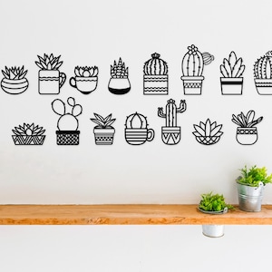 Kaktus Sukkulenten Vase Blume Laser geschnitten svg dxf Dateien Wandaufkleber Gravur Silhouette Vorlage CNC schneiden digitaler Vektor-Sofortdownload