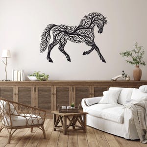 Baum Zweig Pferd Laser cut svg dxf Datei Wandaufkleber Gravur Aufkleber Silhouette Vorlage CNC-Schneidefräser digitaler Vektor-Sofortdownload