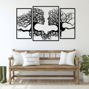 Árbol pareja cara rama corte láser svg dxf archivos pared pegatina grabado calcomanía silueta plantilla cnc corte digital vector descarga instantánea