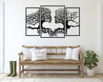 Tree couple face branch laser cut svg dxf files wall sticker engraving decal silhouette template cnc cutting digital vector instant download