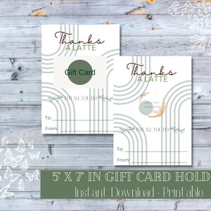 Thanks a Latte Printable Gift Card Holder, Starbucks Gift Card Holder, Coffee Lover Gift, Boho Inspired Thank You Gift, Instant Download
