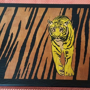Tiger stripe huge inlaid cherry wood cutting board.