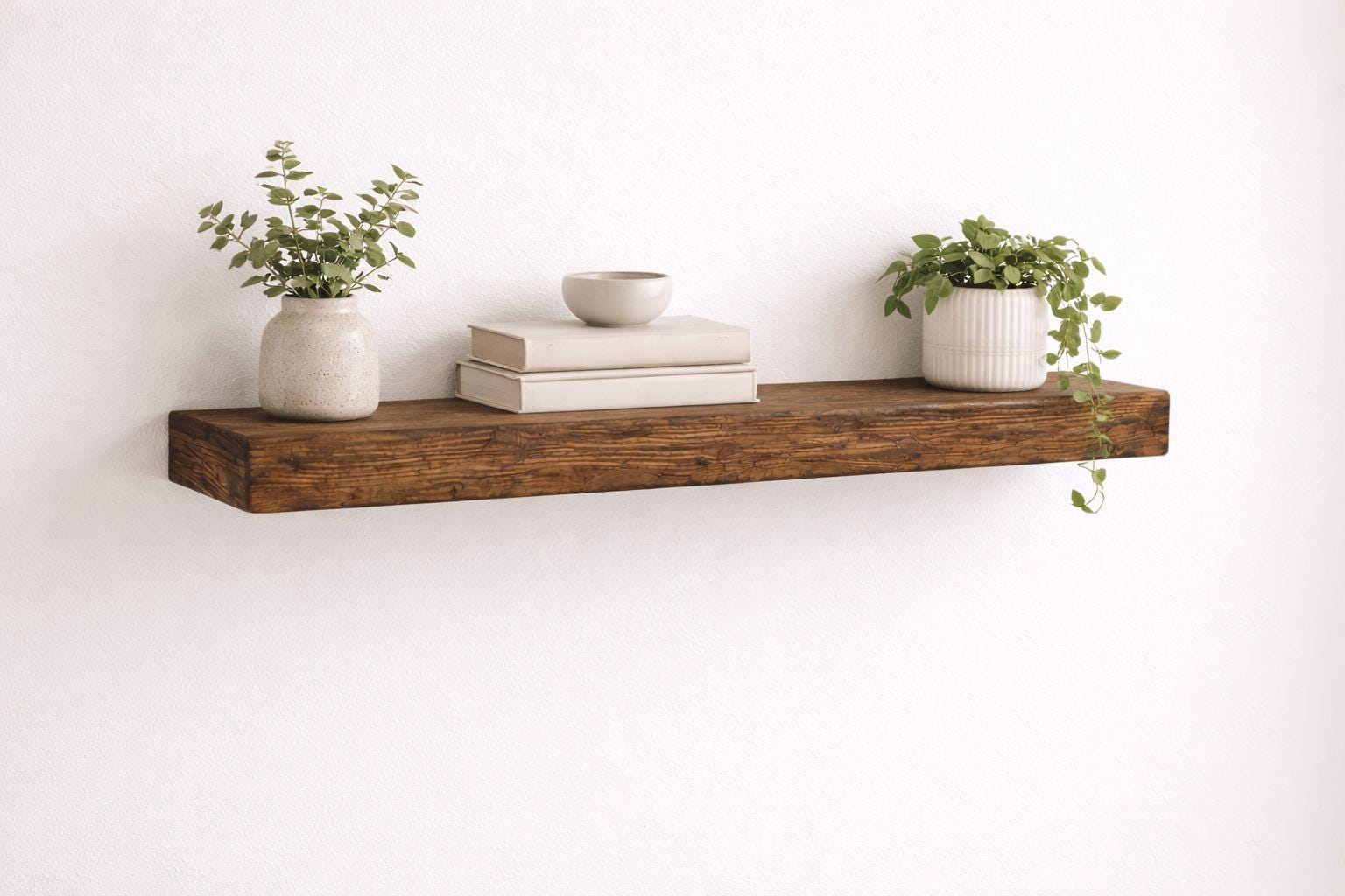 Handmade Solid Wood Floating Shelf | Rustic Farmhouse Wall Decor - Etsy