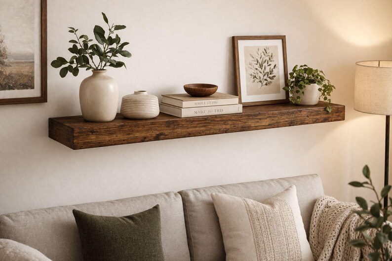 Handmade Solid Wood Floating Shelf | Rustic Farmhouse Wall Decor - Etsy