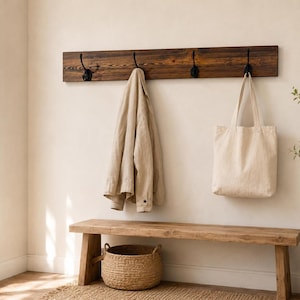 Rustic Wooden Coat Rack, Heart Pine Entryway Organizer, Four Hook Wall Storage