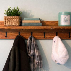 Wall Mounted Coat Rack with Shelf, Rustic Farmhouse Entryway Organizer, Wooden Hallway Hooks