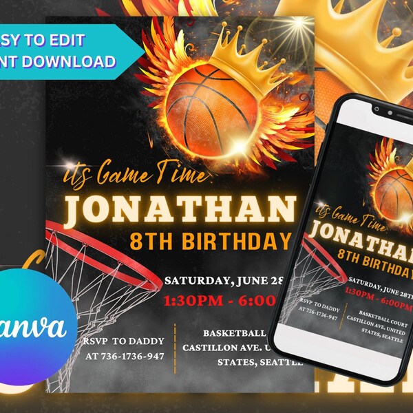 Basketball Birthday Invitations Etsy
