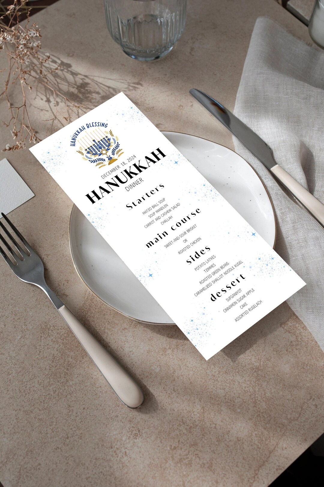 Hanukkah Menu Template Editable Hanukkah Menu Card Canva Editable Template Hanukkah Dinner Menu