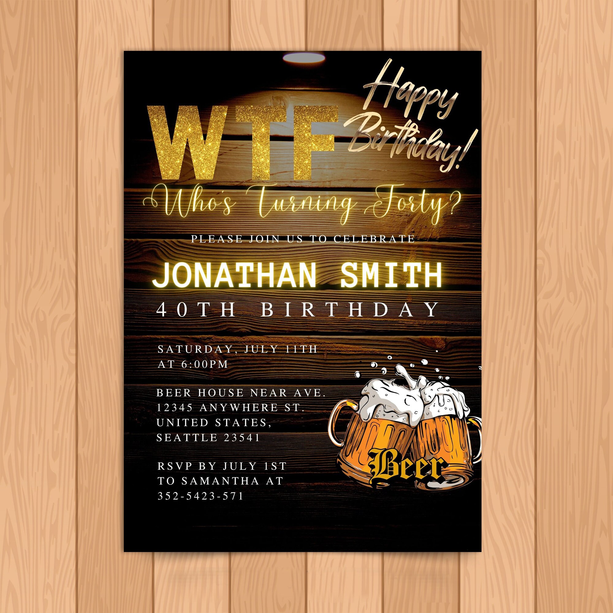 Men's 40th Birthday Party Digital Invitation Digital 40th Etsy