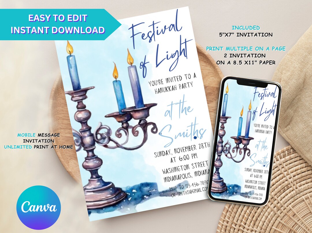 Hanukkah Invitation Template Hanukkah Party Invitation Etsy
