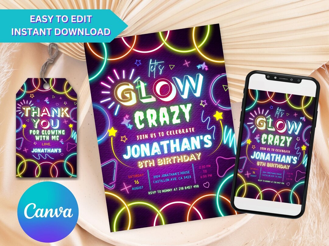 Glow Invitation, Glow Birthday Invitation, Glow Birthday Party Invites