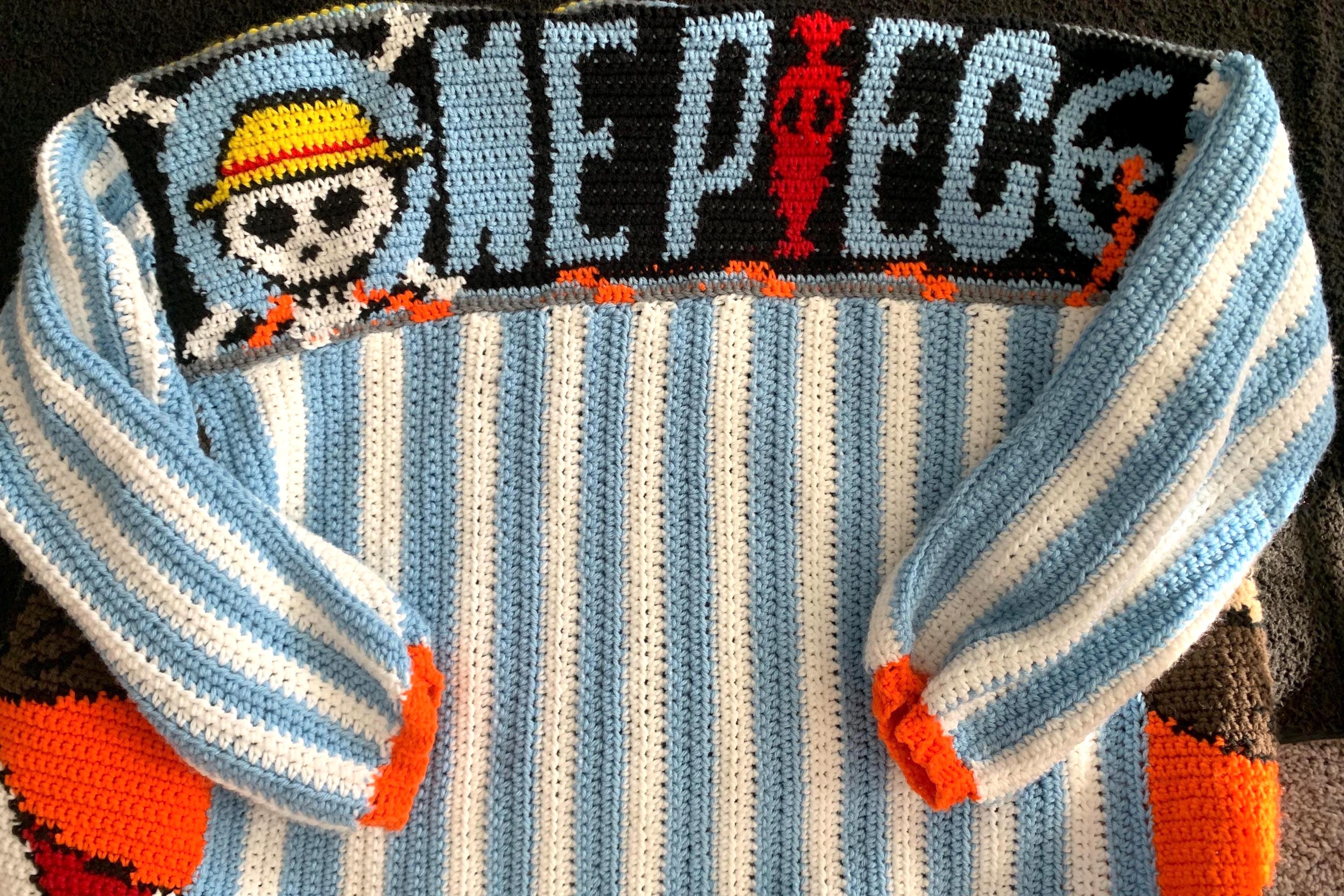 One Piece Luffy Crochet Cardigan, Anime Handmade Sweater - Etsy