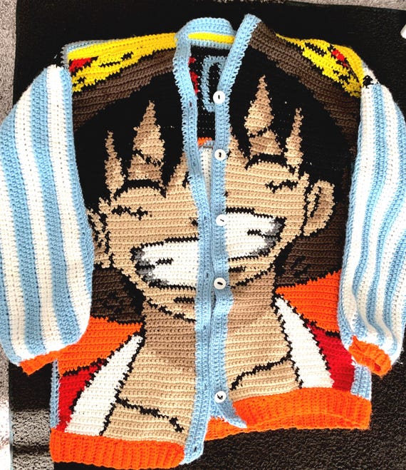 One Piece Luffy Crochet Cardigan, Anime Handmade Sweater - Etsy